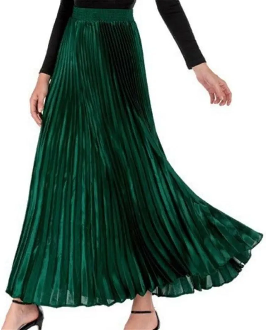 Women's Spring-Summer Bohemian Satin Pleated Long Skirts High Waist Beach Umbrella Skirts