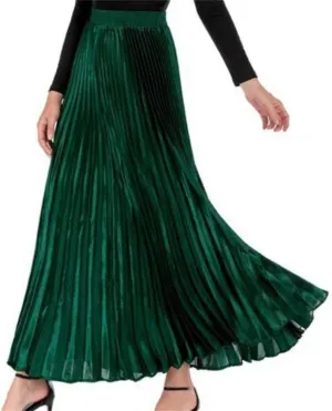 Women's Spring-Summer Bohemian Satin Pleated Long Skirts High Waist Beach Umbrella Skirts