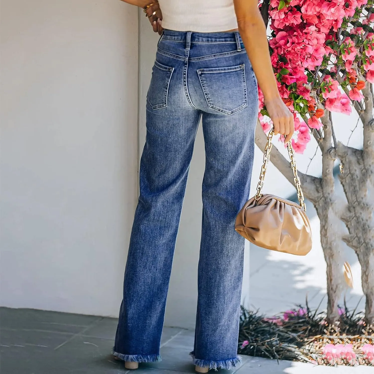 Womens Straight Leg Jeans High Waisted Stretch Denim Pants Wide Leg Dressy Pants Vintage Casual Jeans 2023 Summer Trendy