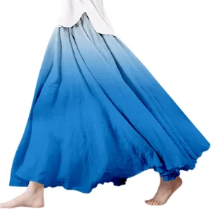 Women's Summer Boho Maxi Skirts Coton Linen A-Line Flowy Ruffle High Waist Beach Long Skirt Summer Broomstick Skorts