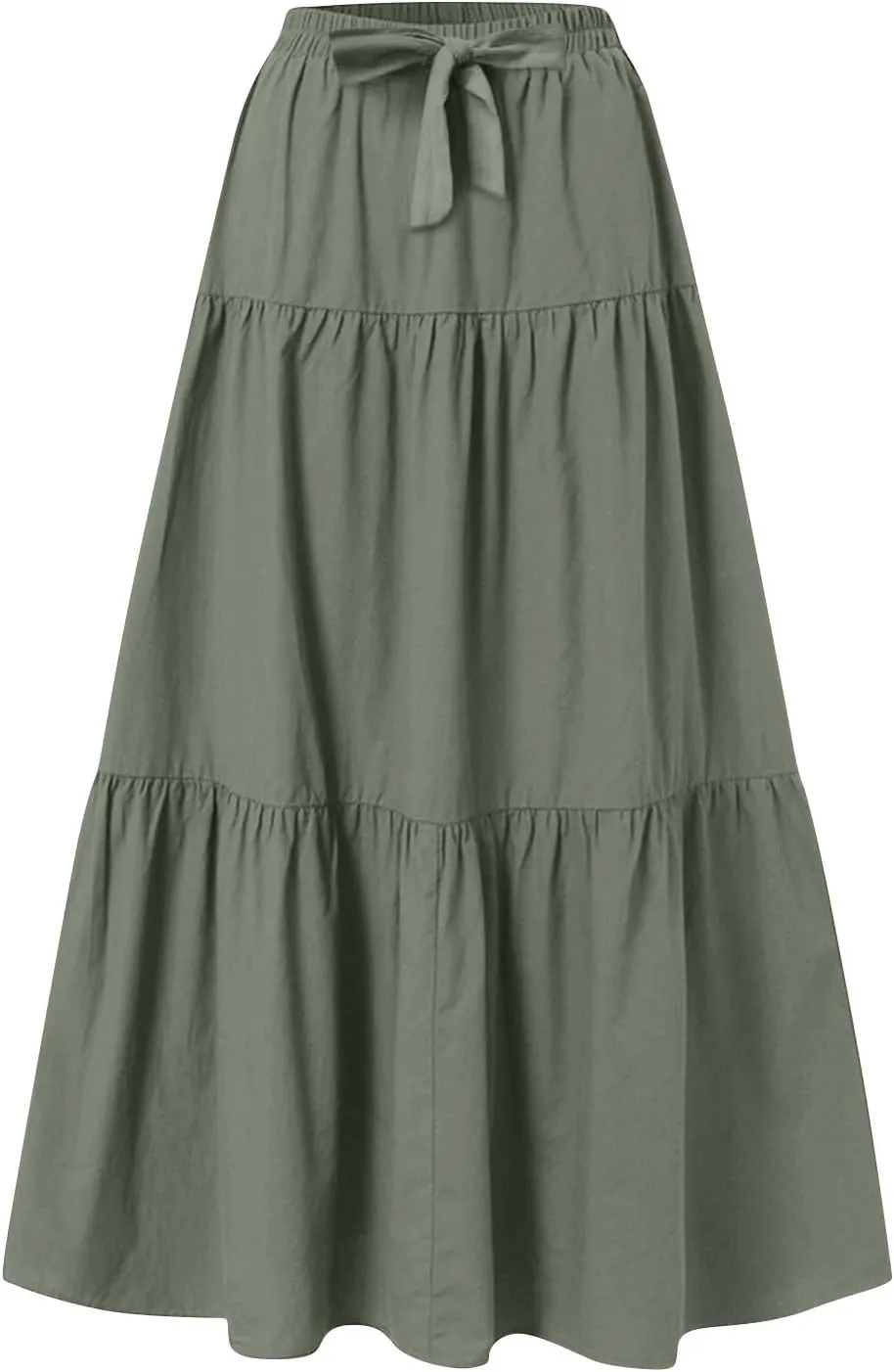 Womens Summer Flowy Swing Midi Skirts Boho High Elastic Waist Fake Drawstring Floral Print A line Casual Cute Skirt