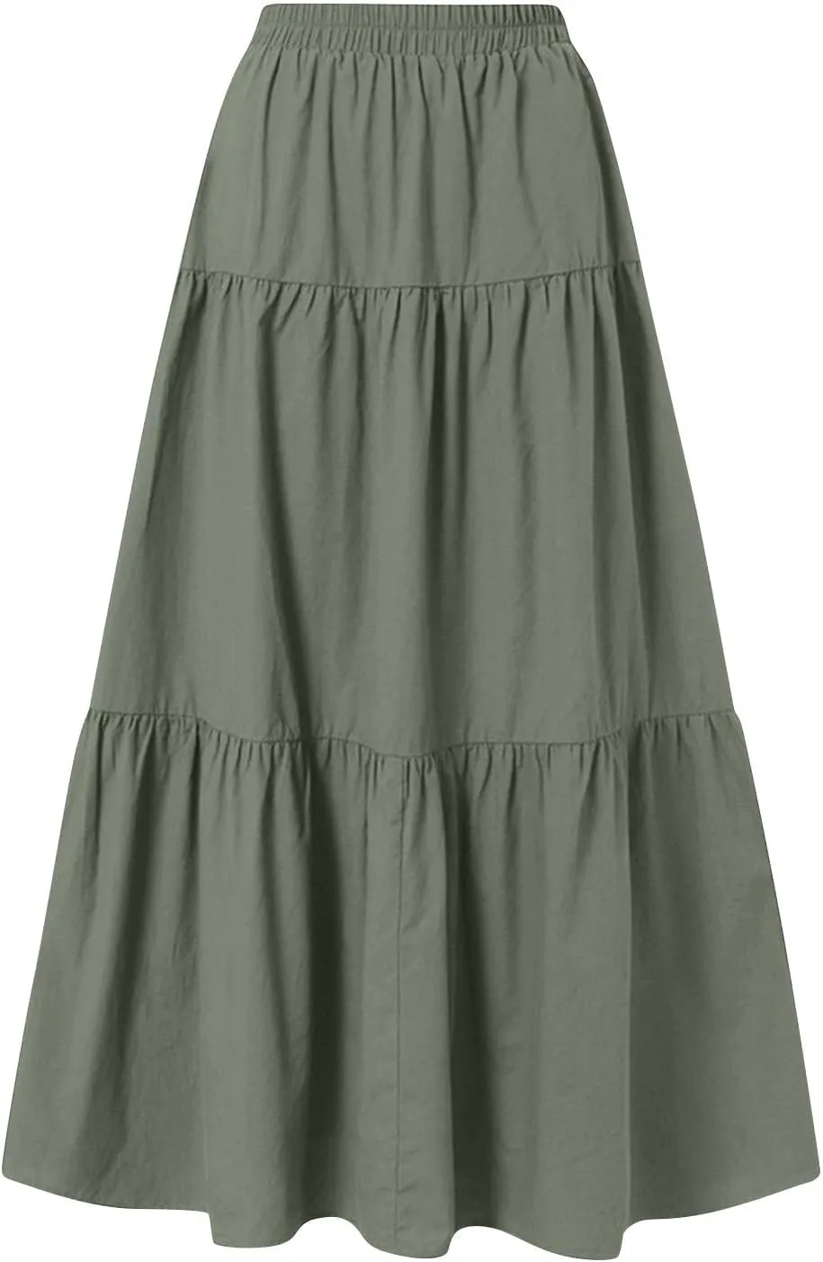 Womens Summer Flowy Swing Midi Skirts Boho High Elastic Waist Fake Drawstring Floral Print A line Casual Cute Skirt
