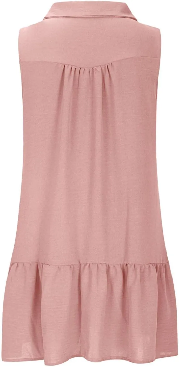 Womens Summer V-Neck Button Up Sleeveless Mini Sundress 2025 Casual Mini Sundress Tank Dresses