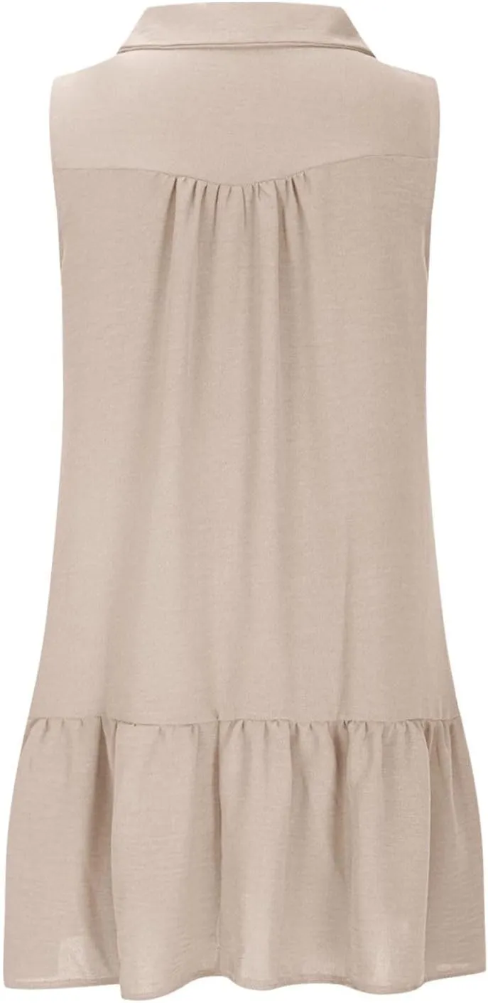 Womens Summer V-Neck Button Up Sleeveless Mini Sundress 2025 Casual Mini Sundress Tank Dresses
