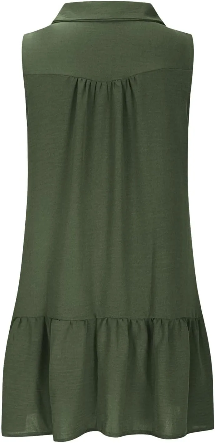 Womens Summer V-Neck Button Up Sleeveless Mini Sundress 2025 Casual Mini Sundress Tank Dresses