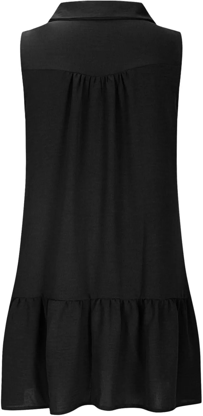 Womens Summer V-Neck Button Up Sleeveless Mini Sundress 2025 Casual Mini Sundress Tank Dresses