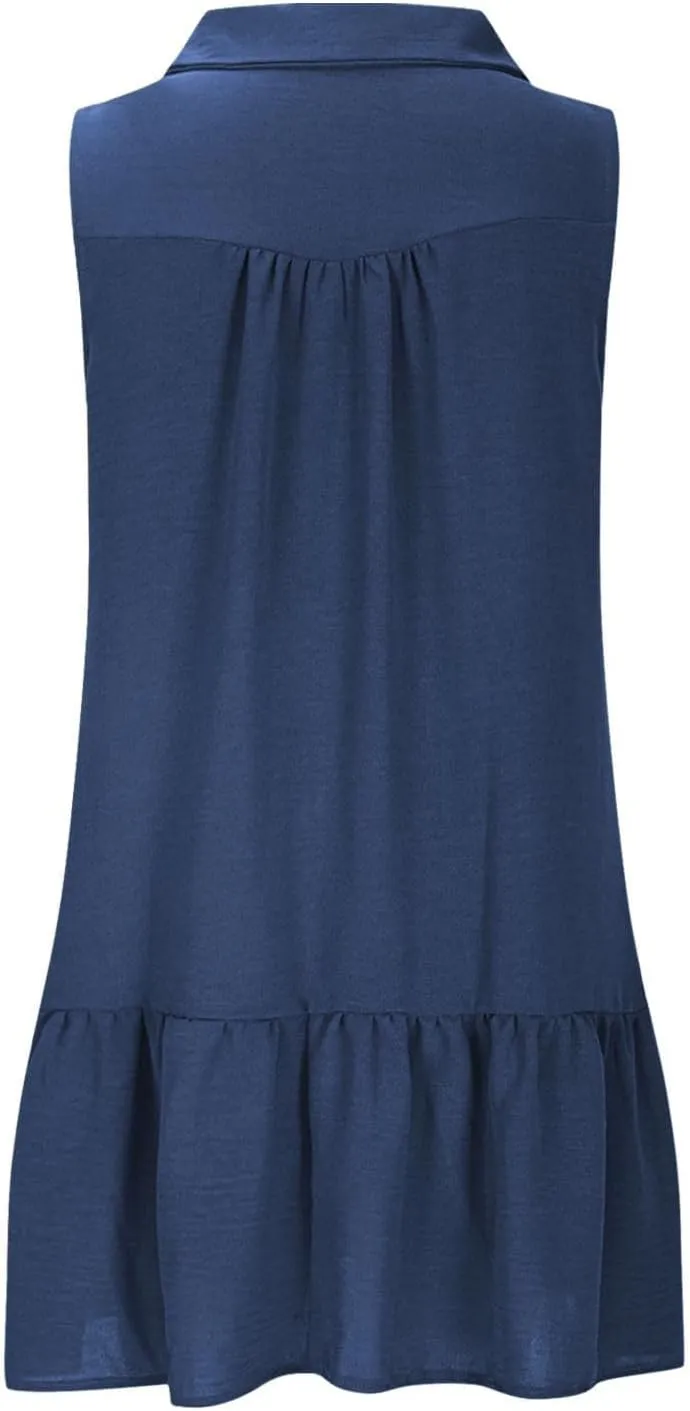 Womens Summer V-Neck Button Up Sleeveless Mini Sundress 2025 Casual Mini Sundress Tank Dresses