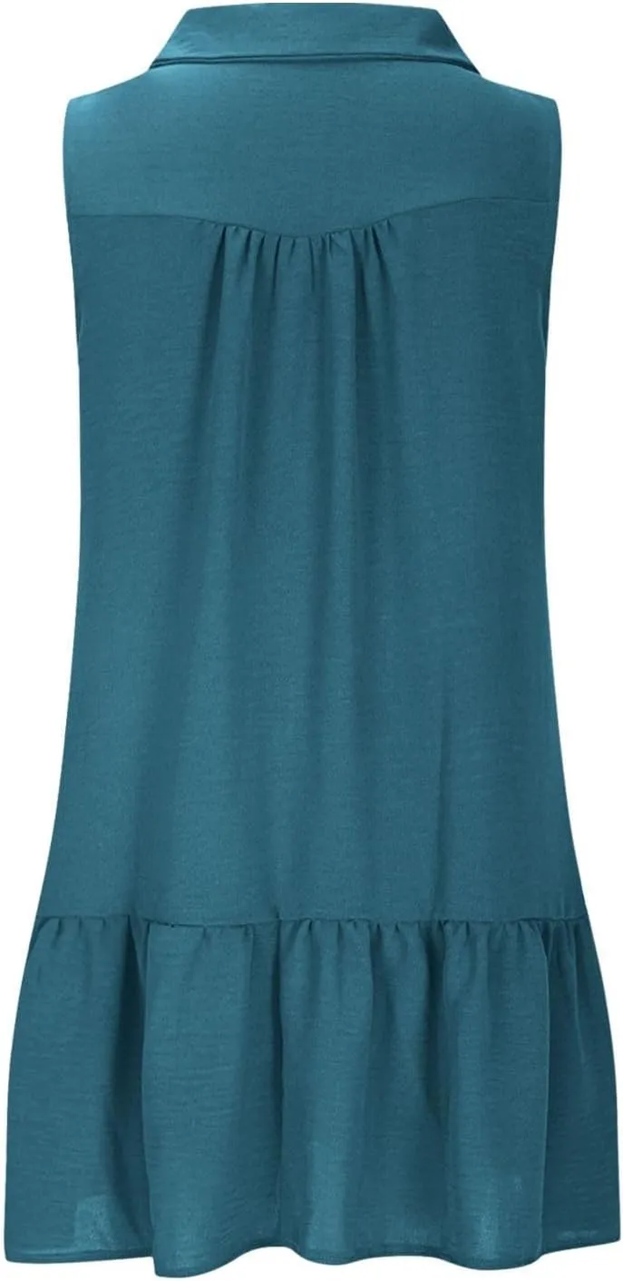 Womens Summer V-Neck Button Up Sleeveless Mini Sundress 2025 Casual Mini Sundress Tank Dresses