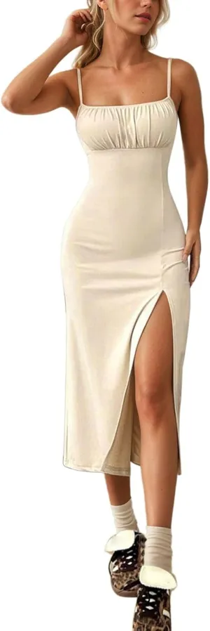 Women's Suspender Wrap Chest High Slit Hip Long Dress Petite Maxi Dress for Short Women