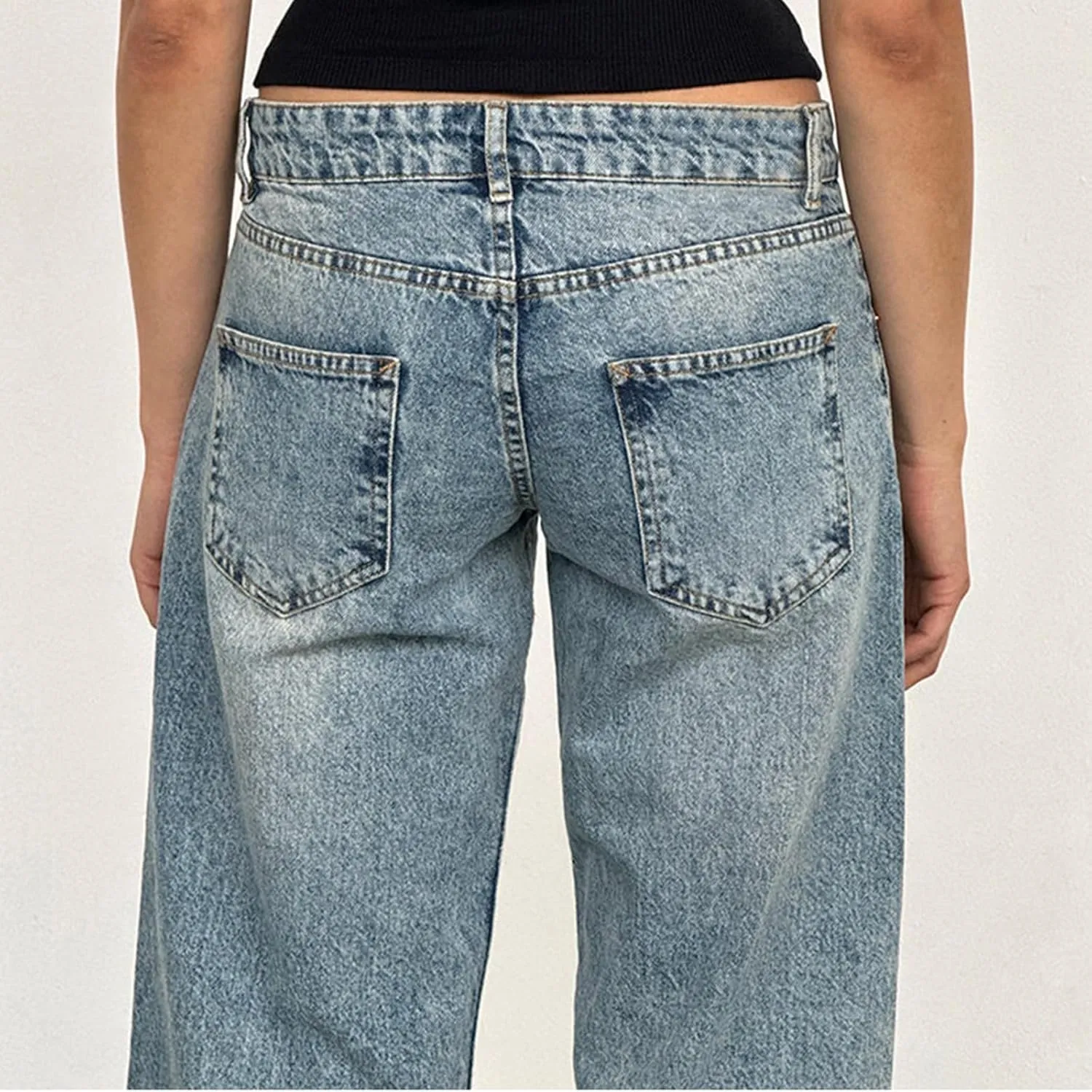 Womens Sweatpant Jeans Straight Leg Boyfriend Denim Wide Leg Loose Y2K Pants