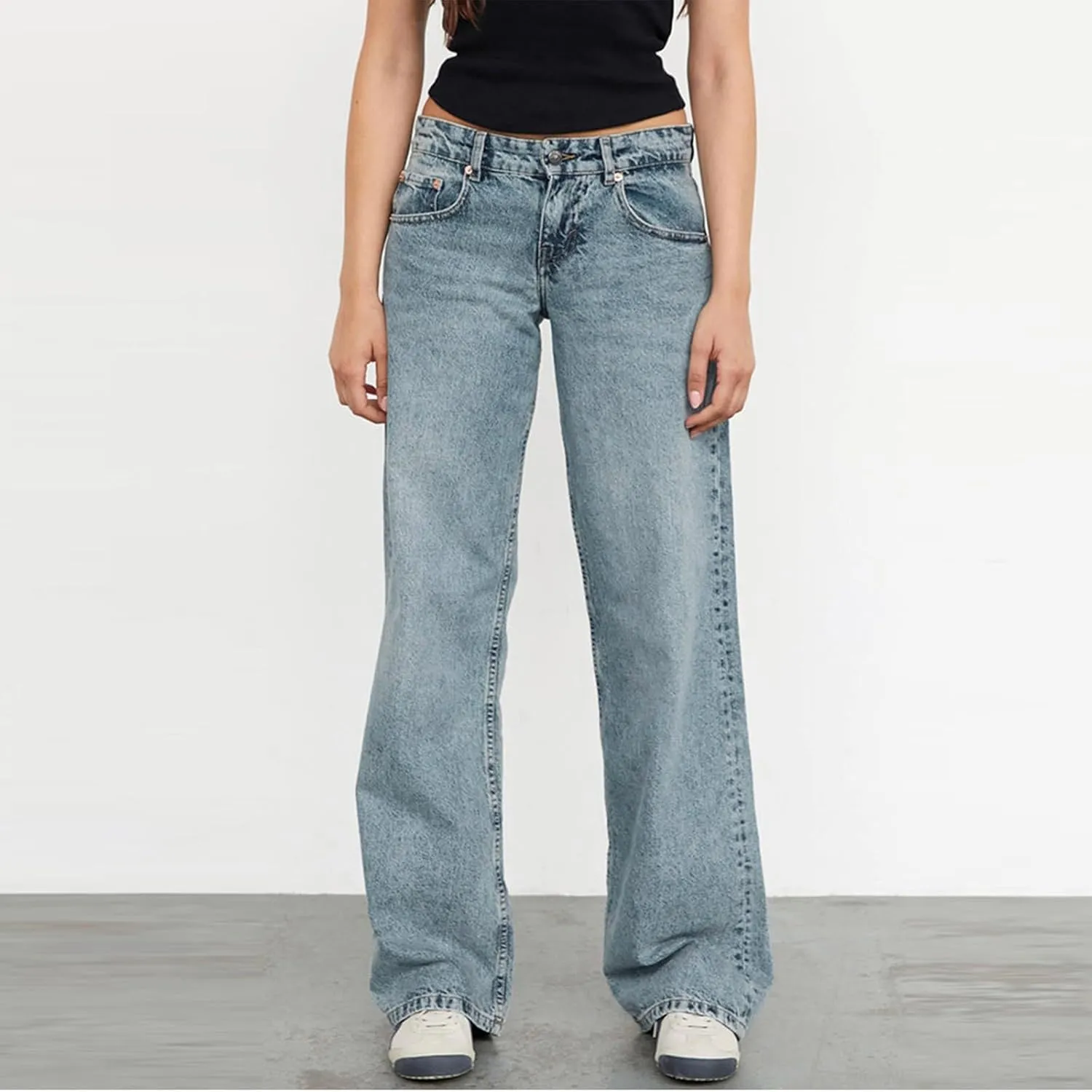 Womens Sweatpant Jeans Straight Leg Boyfriend Denim Wide Leg Loose Y2K Pants