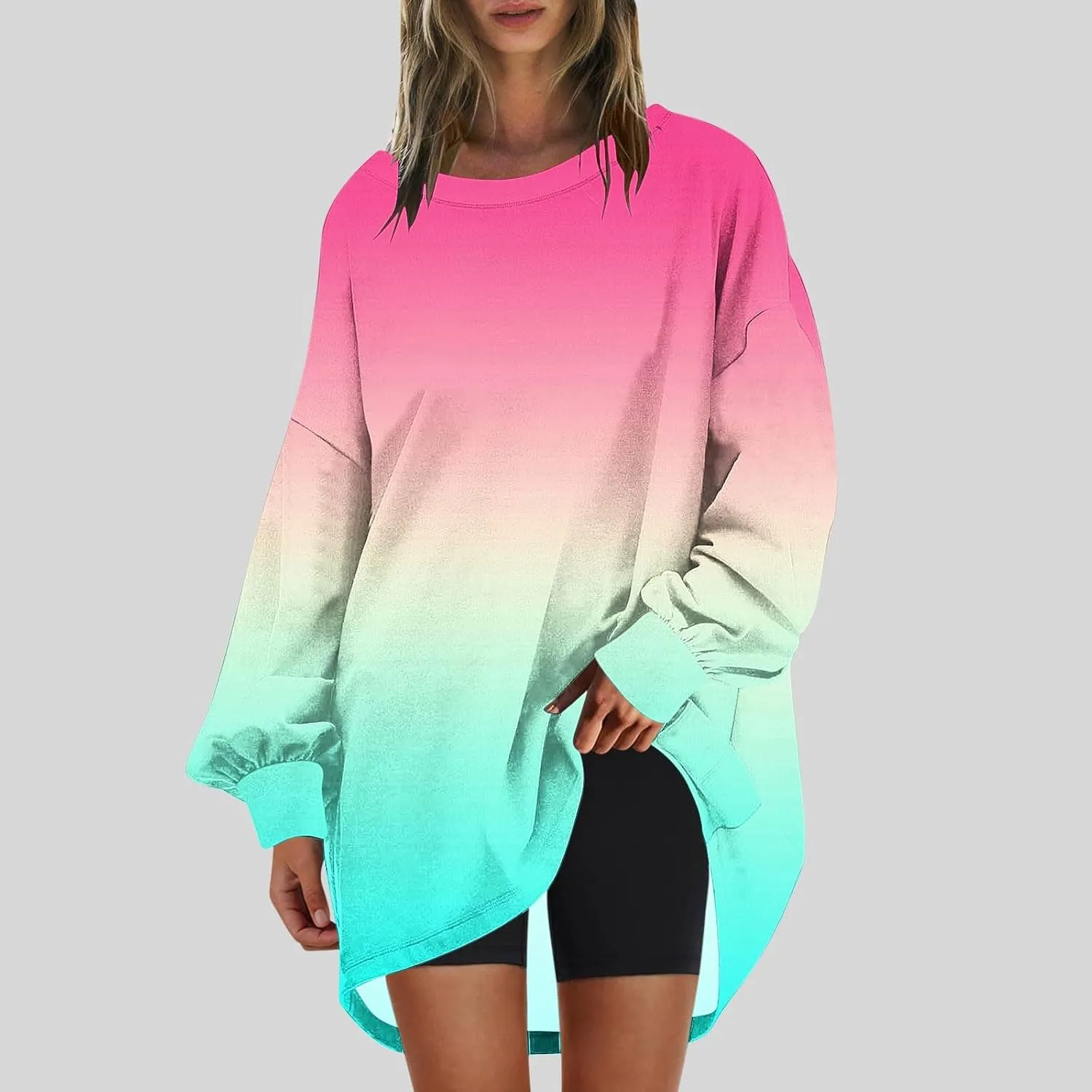 Womens Tie Dye Sweatshirt Oversized Casual Long Sleeve Crewneck Pullover Shirts 2024 Fashion off The Shoulder Sweater