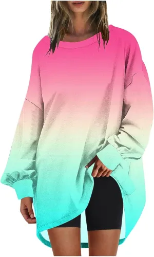 Womens Tie Dye Sweatshirt Oversized Casual Long Sleeve Crewneck Pullover Shirts 2024 Fashion off The Shoulder Sweater