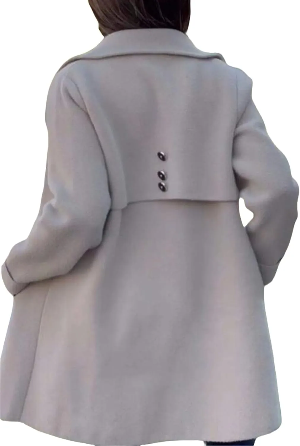 Womens Wool Blend Coat Casual Lapel Single Breasted Pea Coat Winter Thicken Trench Coats Jacket with Pockets