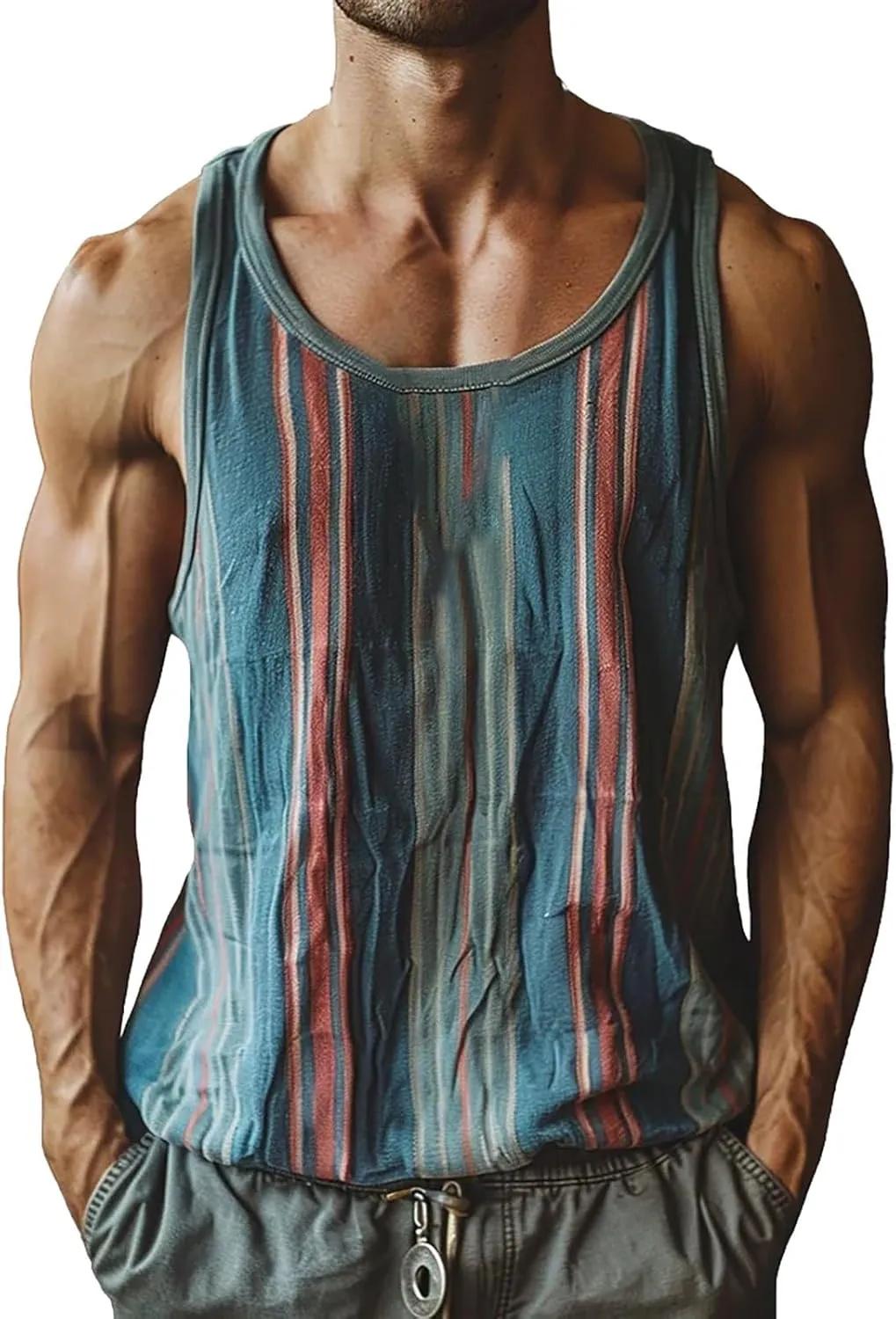 Workout Tank Tops Mens Sleeveless Scoop Neck Cut Off Muscle T-Shirts Color Block Patchwork Yoga Runnig Vest Tops