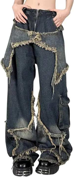 Y2K Jeans for Women Baggy Boyfried Jeans Loose Wide Leg Jeans High Waist Hip Hop Pants Casual Trousers Goth Trousers