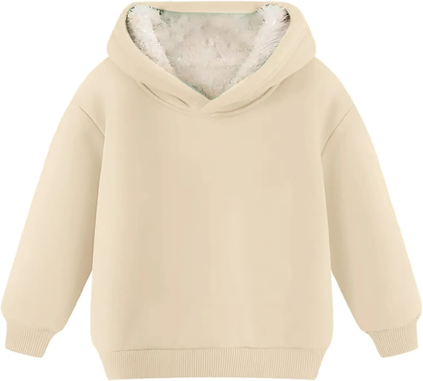 Youth Boys Girls Winter Shrpa Lined Hoodie Kid's Fleece Pullover Hooded Sweatshirt Thicken Basic Solid Cotton Hoodie