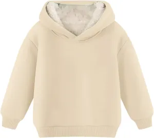 Youth Boys Girls Winter Shrpa Lined Hoodie Kid's Fleece Pullover Hooded Sweatshirt Thicken Basic Solid Cotton Hoodie