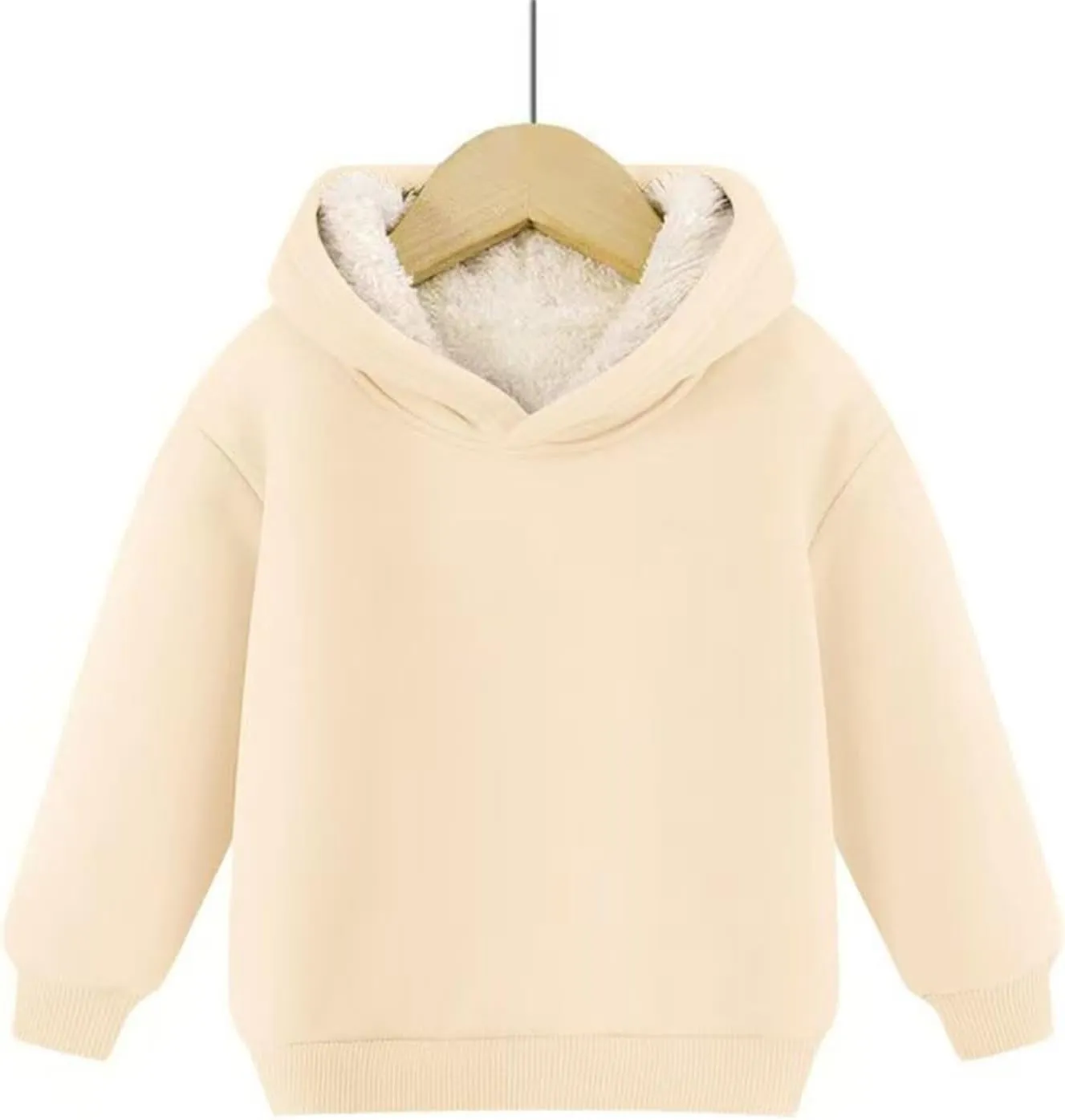 Youth Boys Girls Winter Shrpa Lined Hoodie Kid's Fleece Pullover Hooded Sweatshirt Thicken Basic Solid Cotton Hoodie