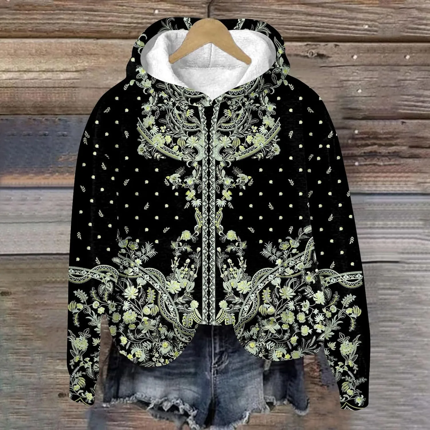 ZEFOTIM Sherpa Lined Hoodie Womens Lightweight Casual Sweatshirt Fuzzy Pullover Comfy Holiday Long Sleeve Hoodie
