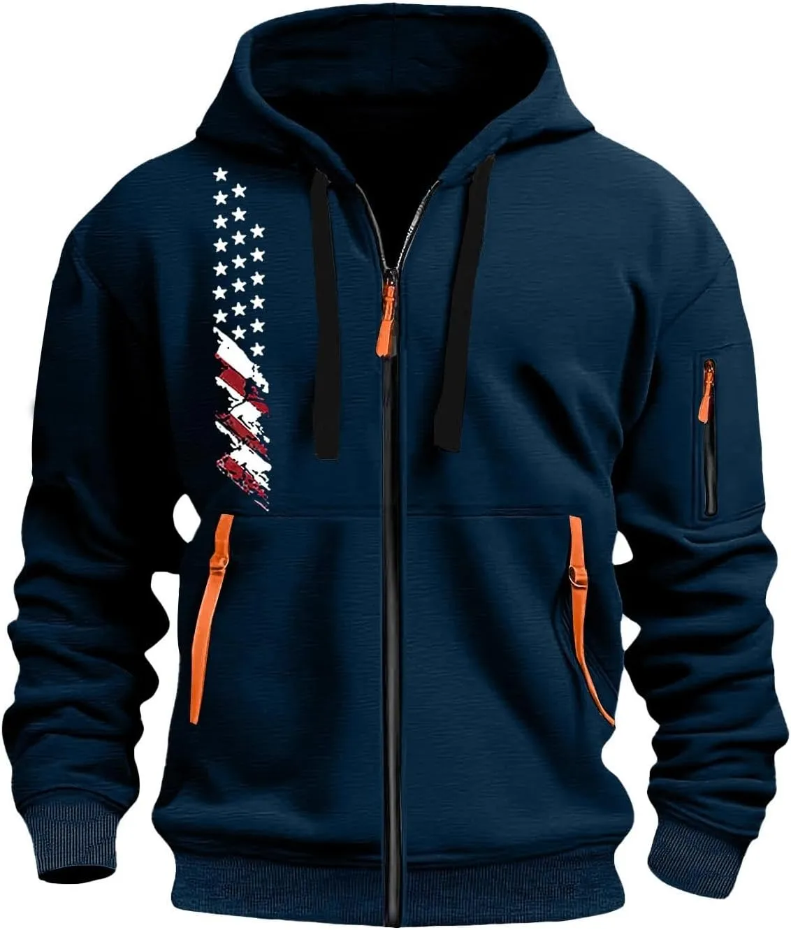 Zip Up Hoodie Men Lightweight Graphic Tactical Hoodies Multi-Pockets Workout Sweatshirts Outdoors Military Hoodie